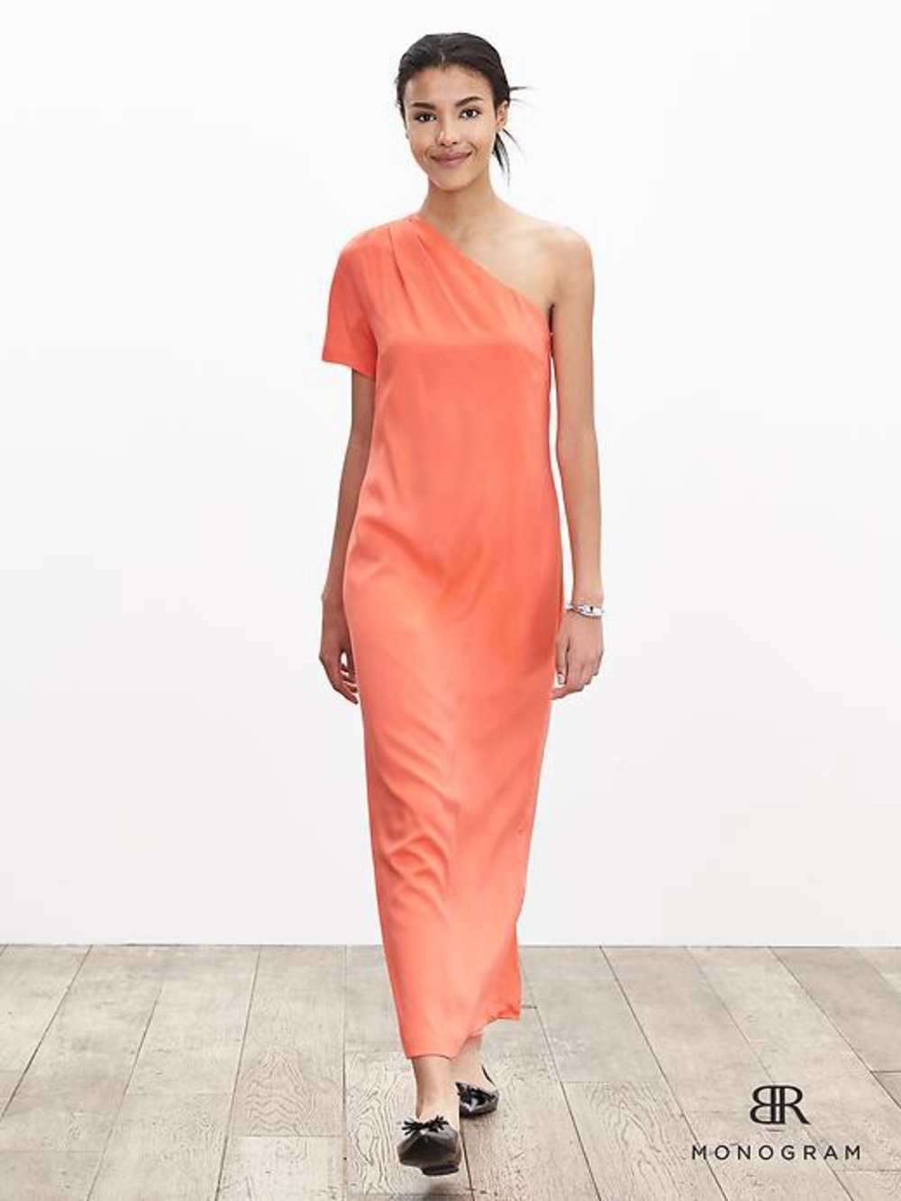 BR MONOGRAM SILK ONE-SHOULDER DRESS Women’s Size 6